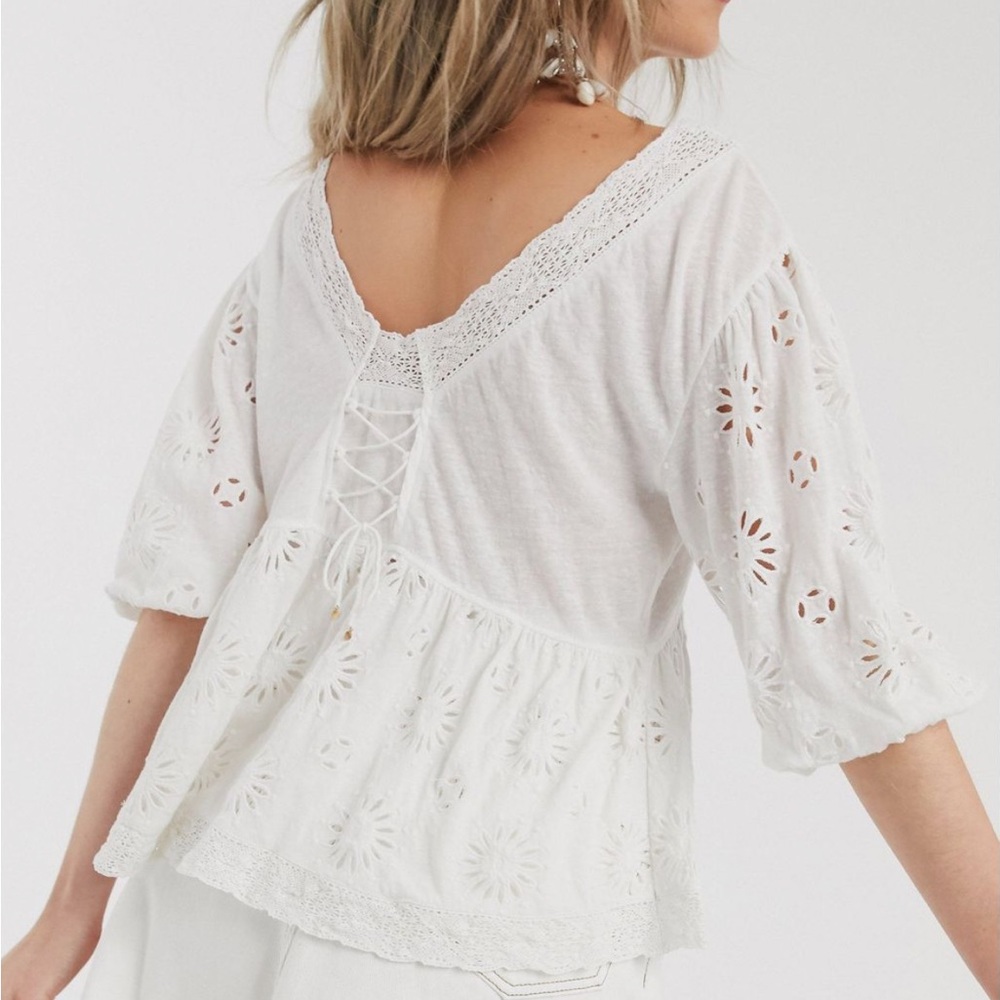 Free People Sweeter Side Eyelet Embroidered Blouse in White NWT - Picture 3 of 11